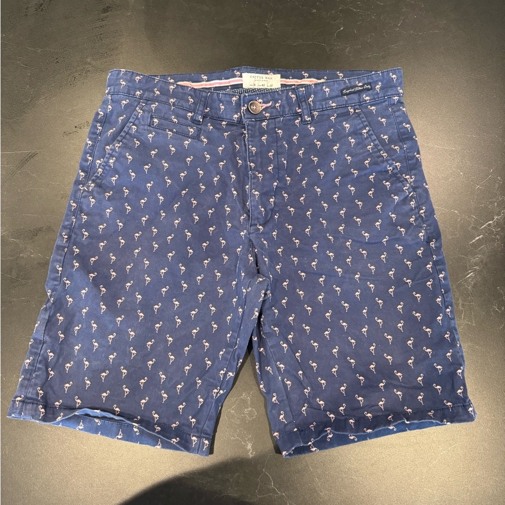 Men's Navy Flamingo Print Shorts